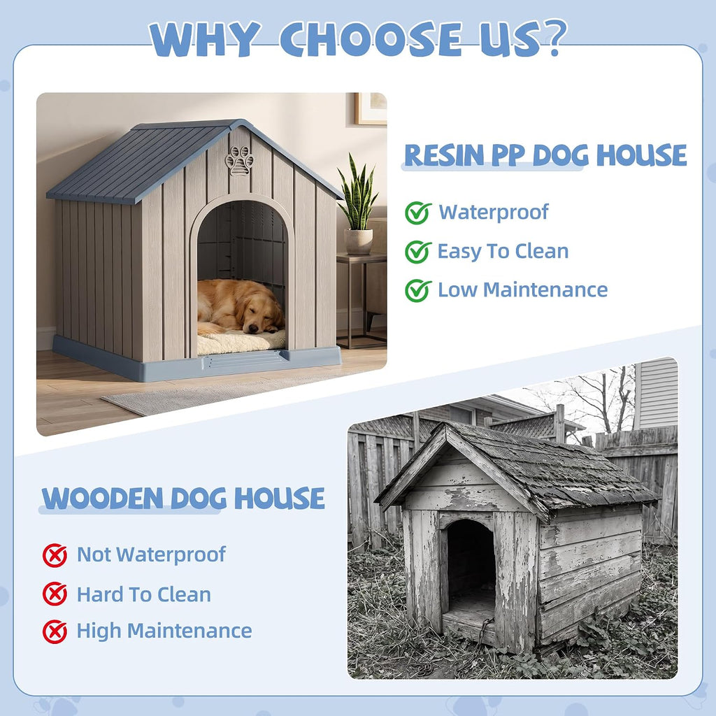 43 Inch Large Dog House Outdoor/Indoor,Plastic,Blue