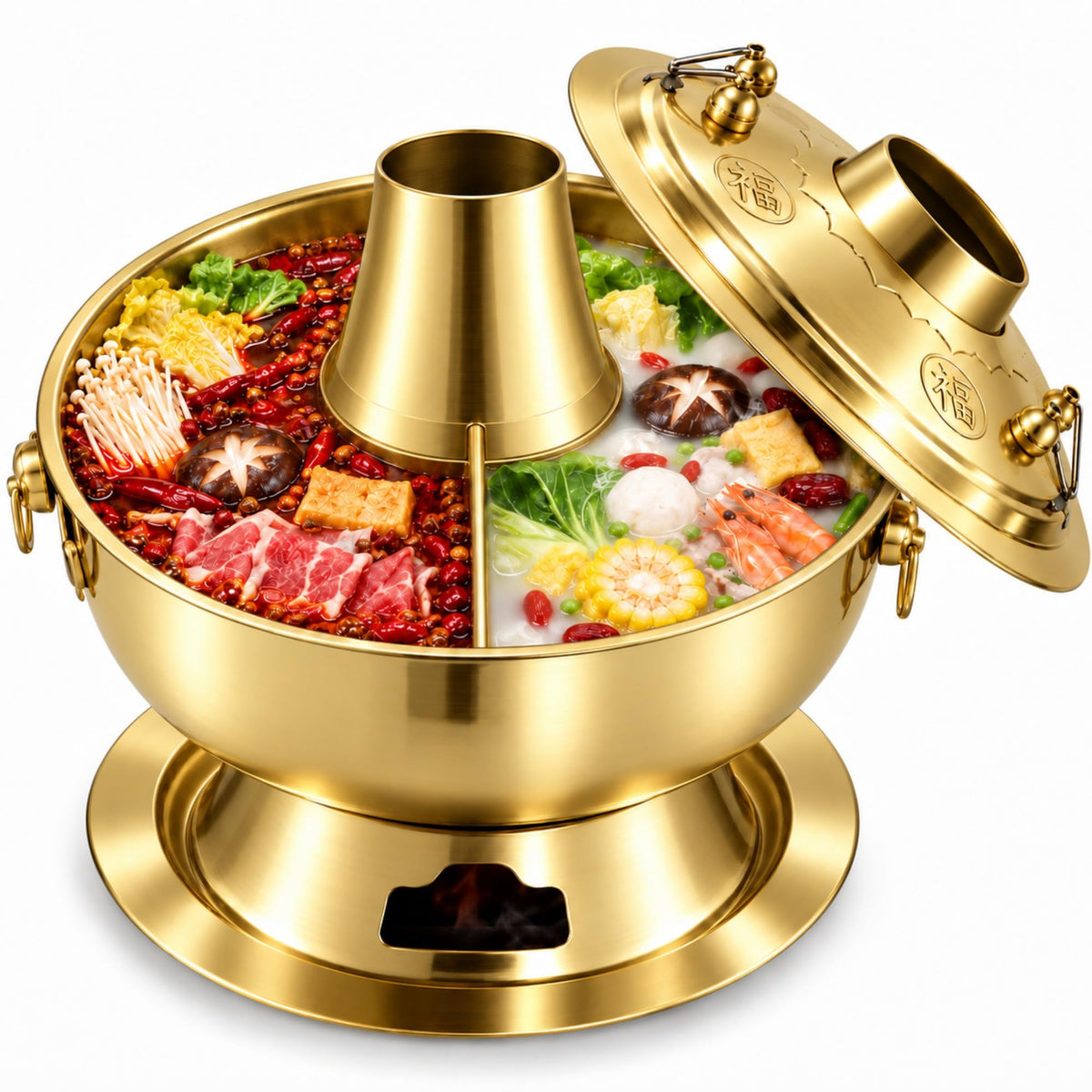 Charcoal Hot Pot, Chinese Charcoal Hot Pot Cooker for Camping (Bronze)