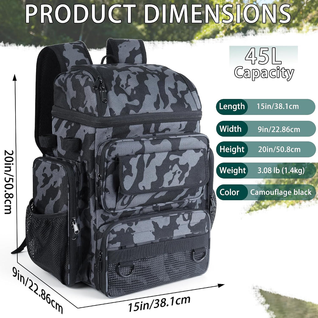 Fishing Tackle Backpack With Rod Holders,45L Large Tackle Bag & Fishing Tackle Backpack for Fishing,Camping, Hiking,Camouflage Blue