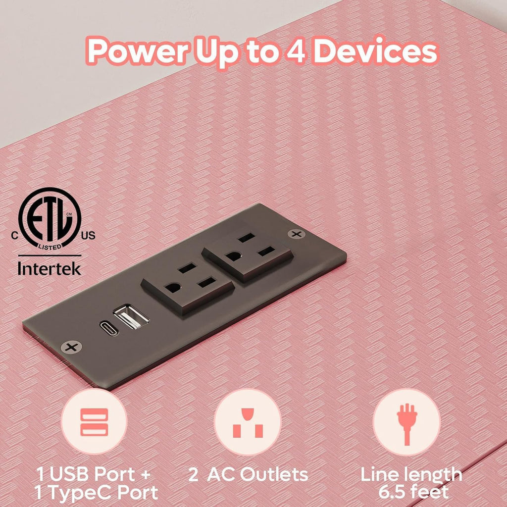 Bestier 42-Inch Pink L-Shaped Gaming Desk with Charging & LED