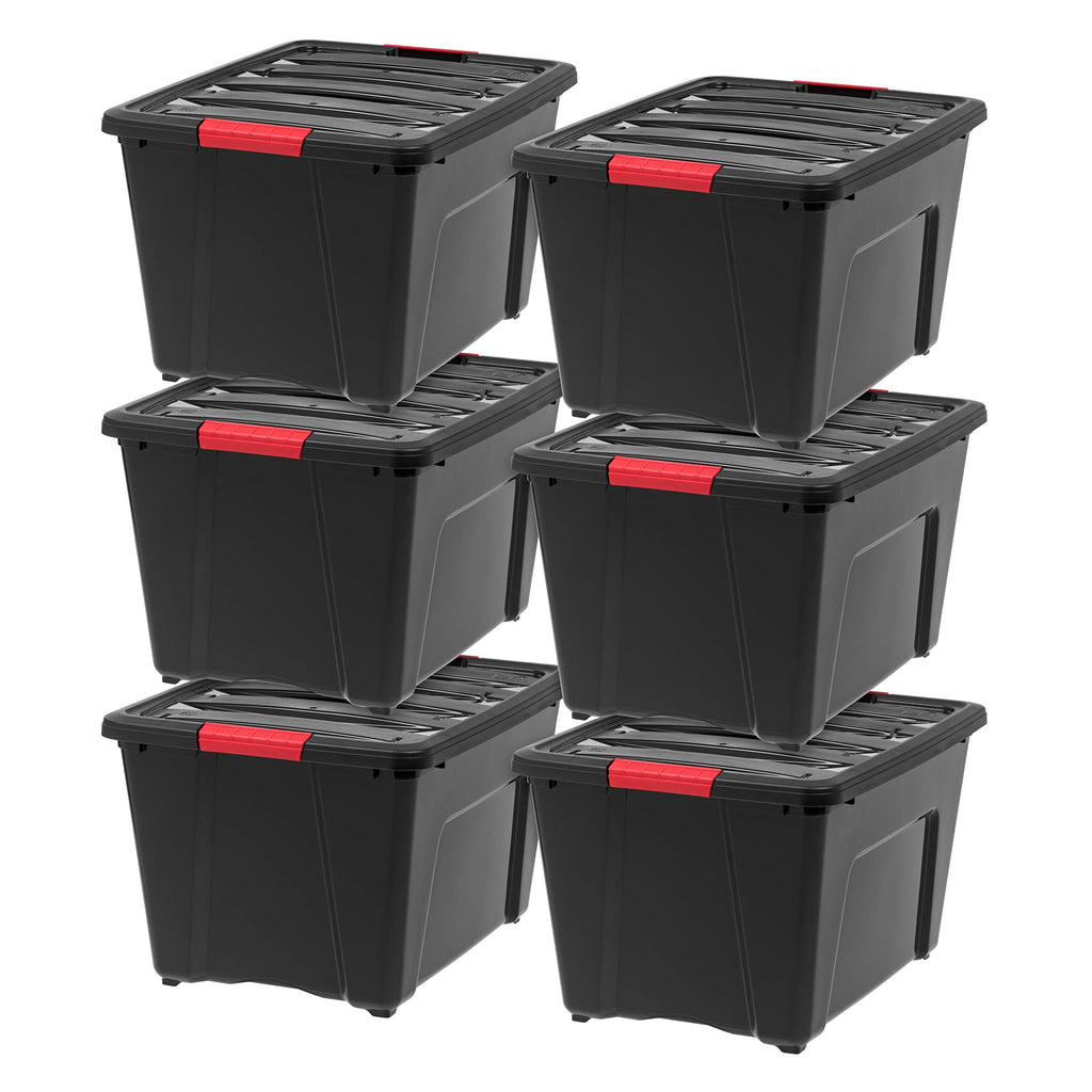 IRIS USA 6-Pack 54 Quart Storage Bins with Lids, Black