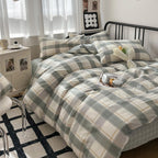 EAVD Vintage Buffalo Plaid Duvet Cover Queen Red&Black&Green Muslin Cotton