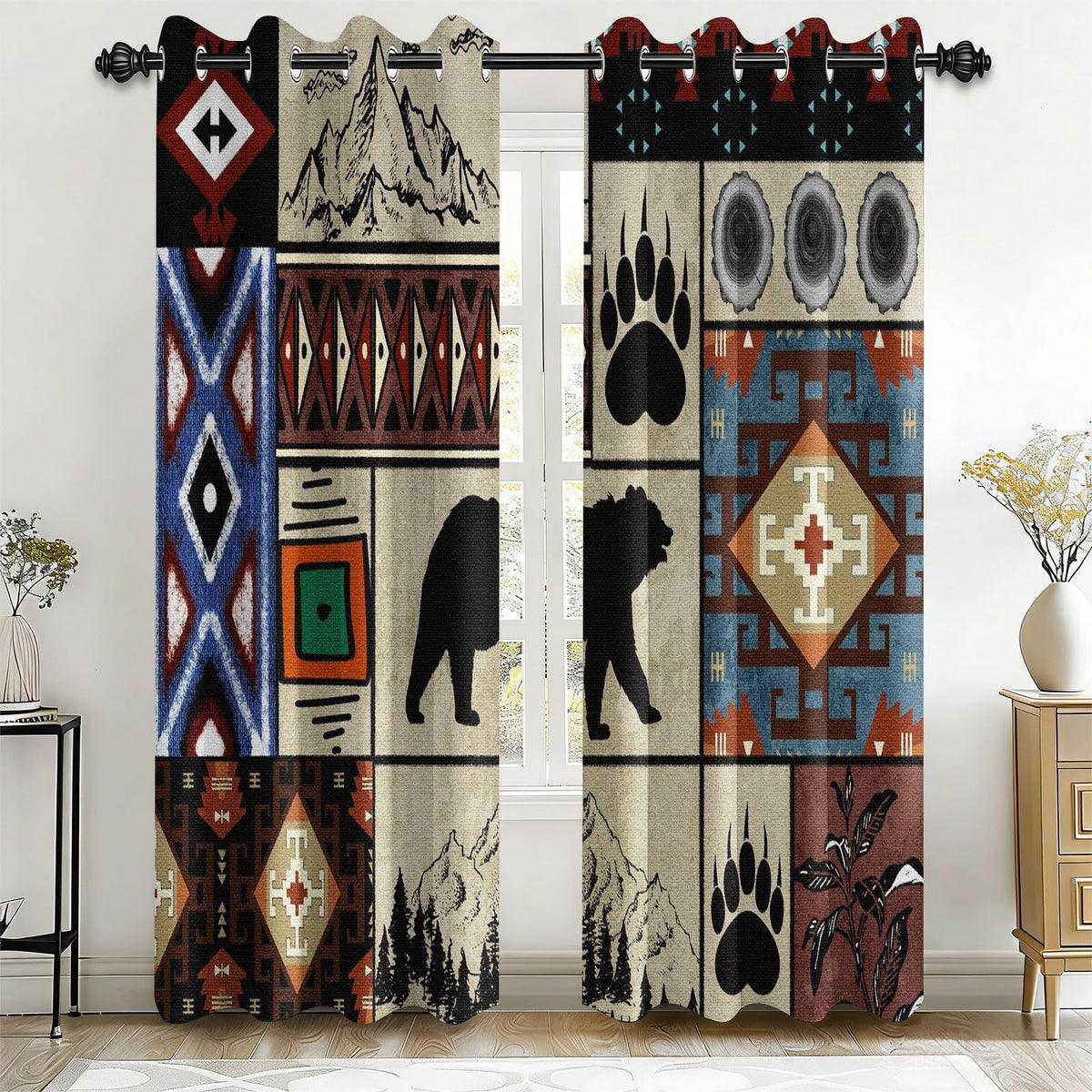 Rustic Fall Leaves Blackout Curtains 84 Inch Long 2 Panels, Autumn Maple Leaf Pinecone Thermal Insulated Grommet Drapes, Wood Burlap Texture Print Energy Saving Noise Reducing Curtains