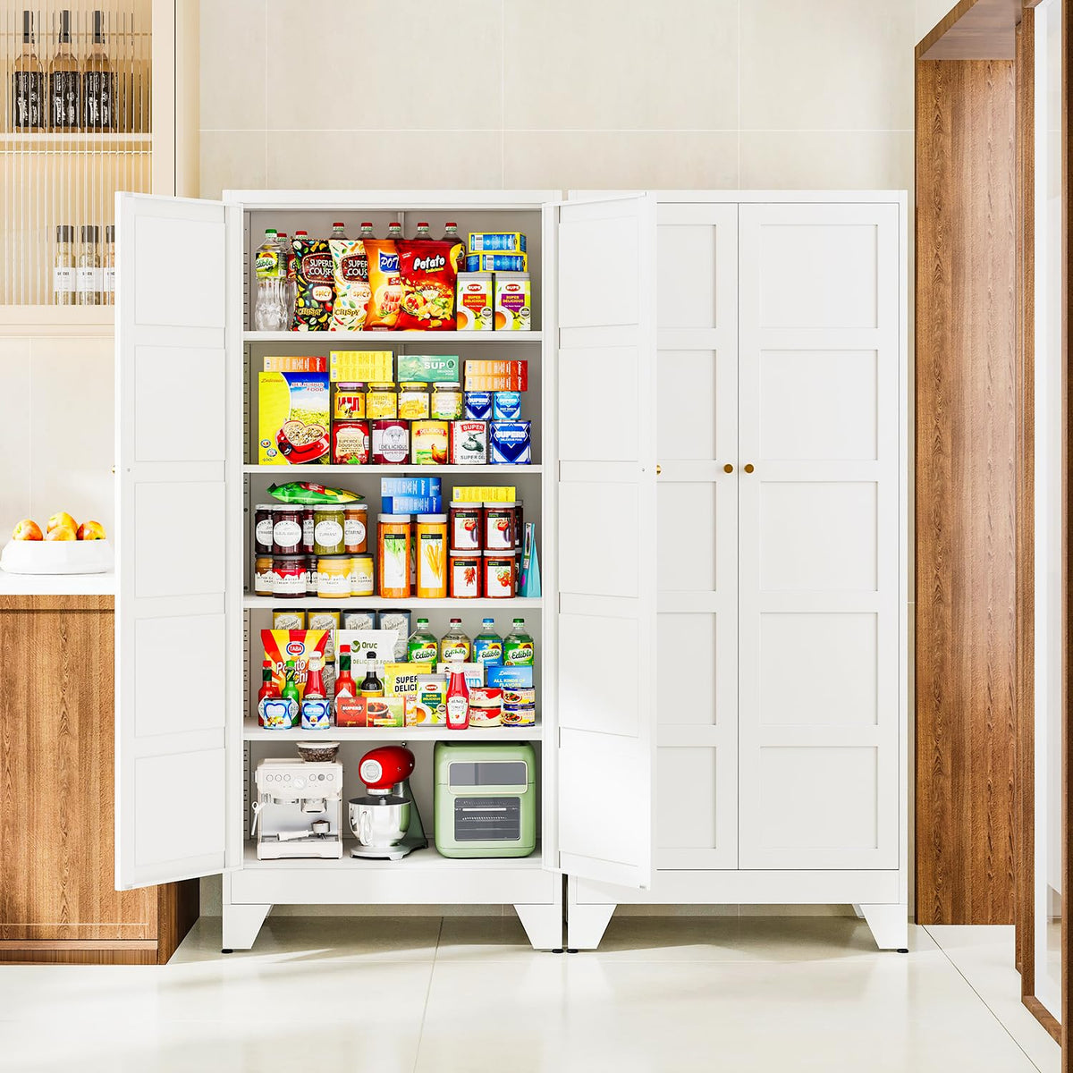 Letaya White Storage Cabinet with Adjustable Shelves-Metal Home Kitchen Pantry Cabinets with Doors,Organization Locker for Cupboard/Bedroom/Dining/Living/Bathroom/Office/Garage Room