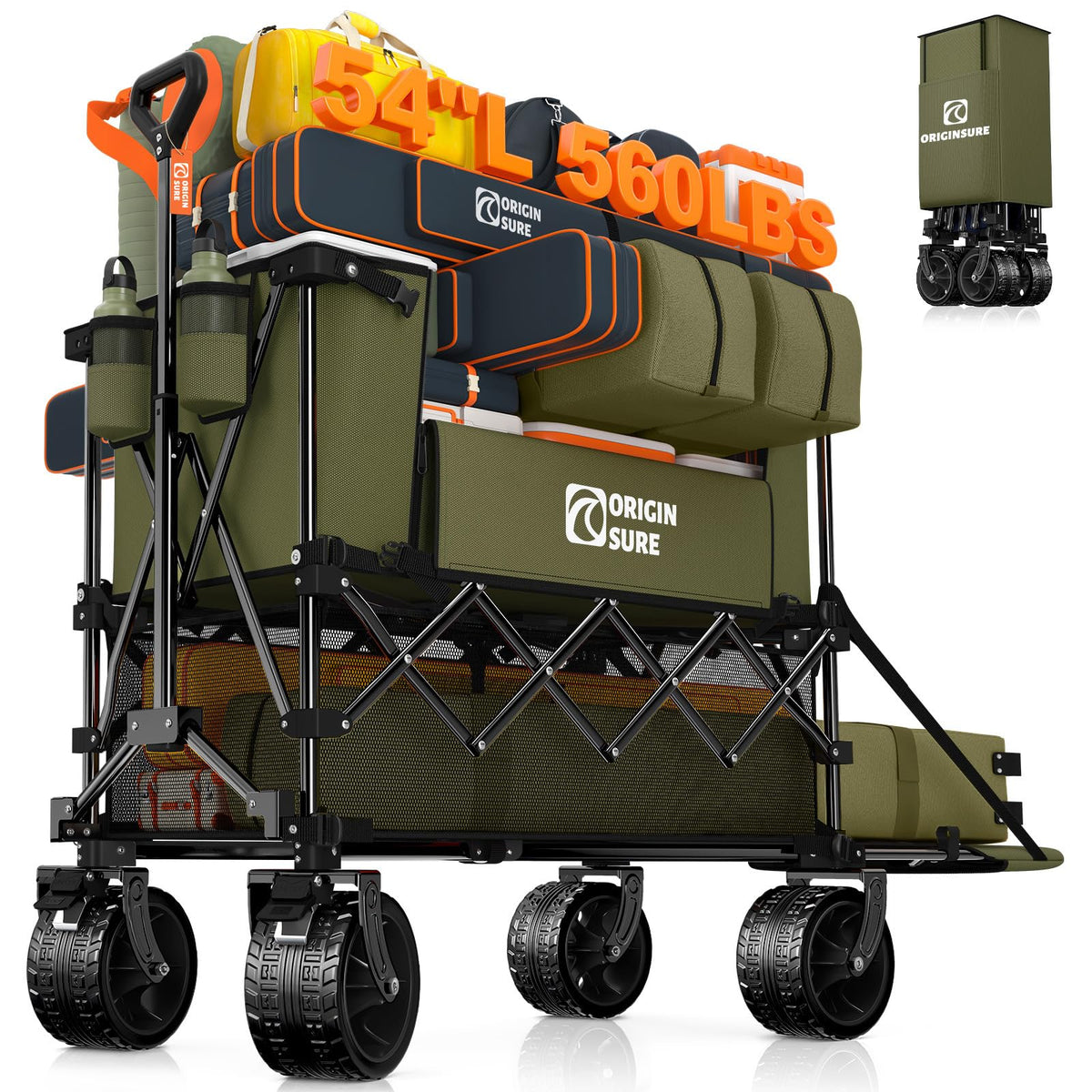 Originsure 400L Foldable Double Decker Wagon, 54" L Tailgate, 560lbs, Black