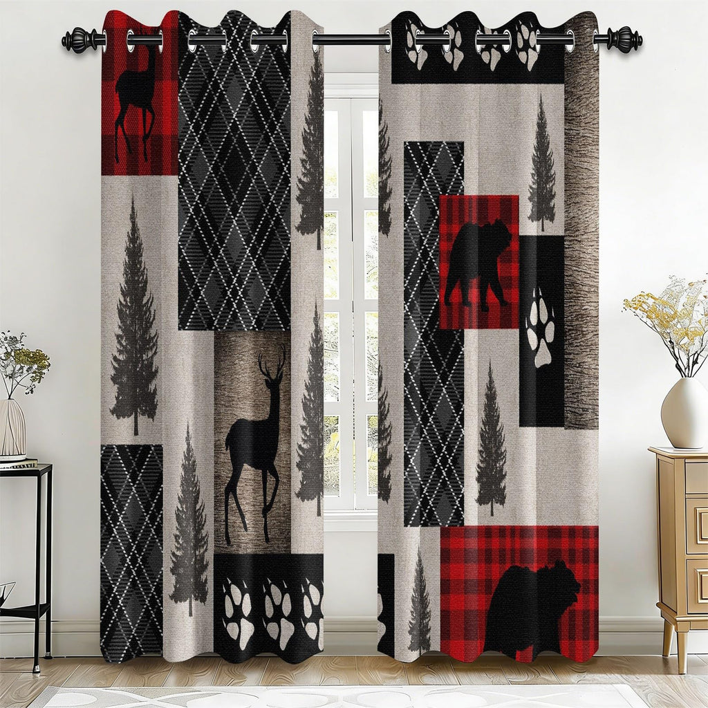 Rustic Fall Leaves Blackout Curtains 84 Inch Long 2 Panels, Autumn Maple Leaf Pinecone Thermal Insulated Grommet Drapes, Wood Burlap Texture Print Energy Saving Noise Reducing Curtains