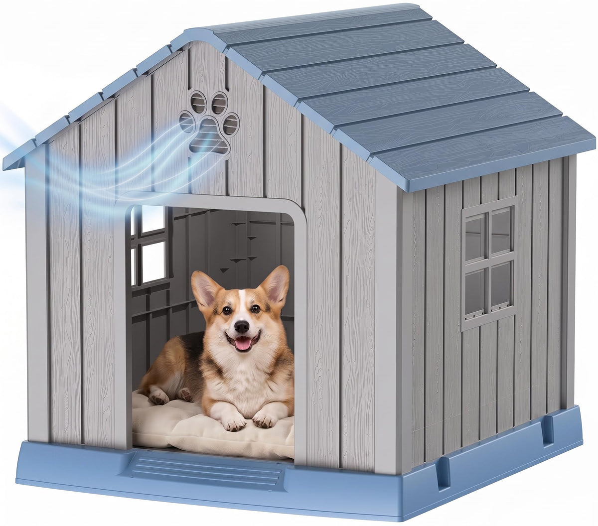 43 Inch Large Dog House Outdoor/Indoor,Plastic,Blue