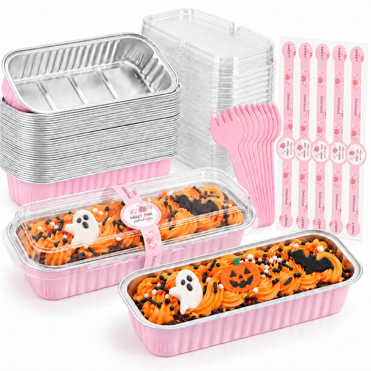 Mini Cake Pans with Lids, 600 Pack Pink 6.8oz for Picnic Desserts