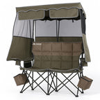 Padded Double Camping Chair With Canopy,Folding Chair Support 450LBS, Blue