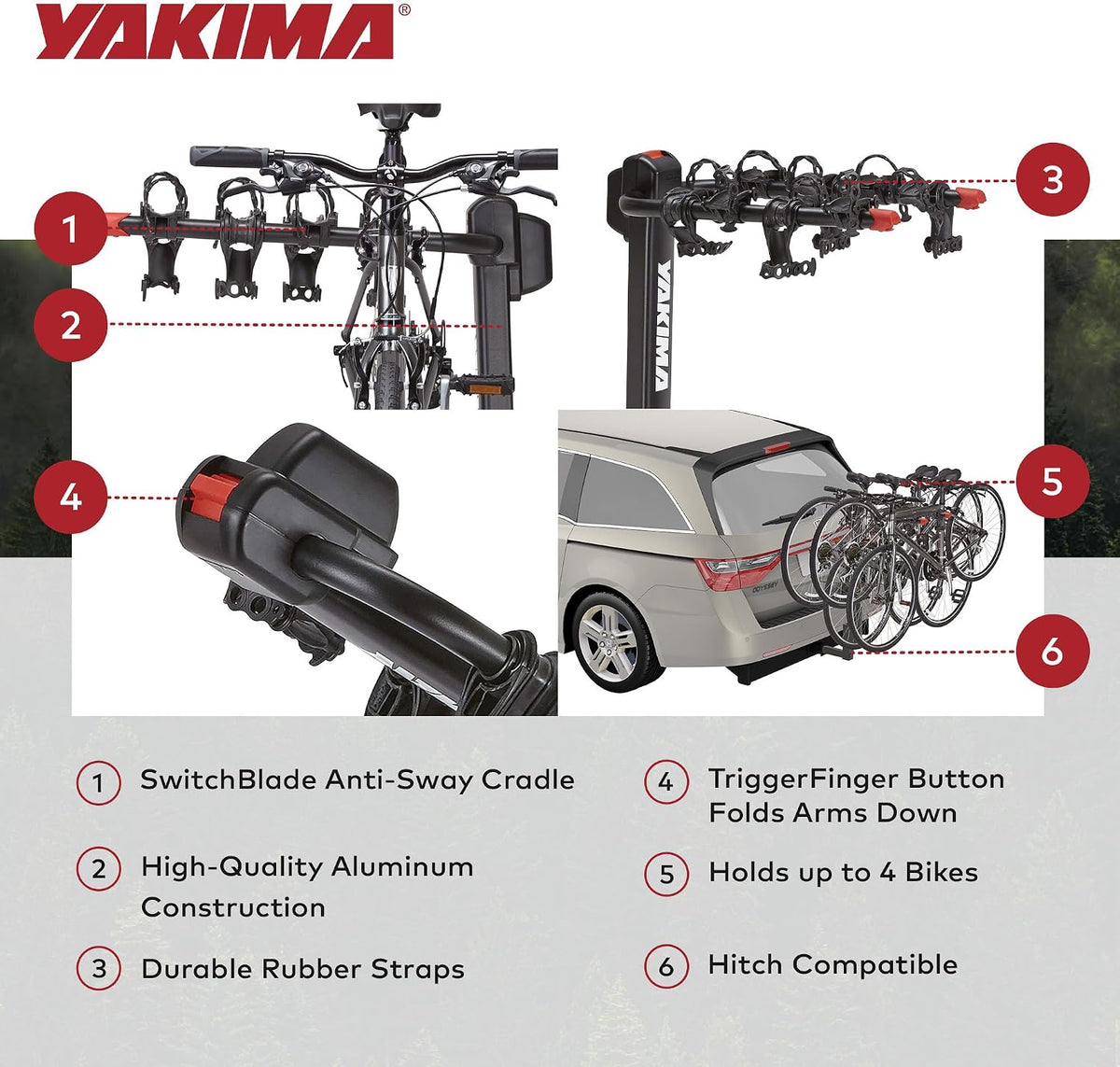 Yakima Hitch Mount Tilting 4-Bike Rack Carrier for Car, Truck, SUV, DoubleDown 4