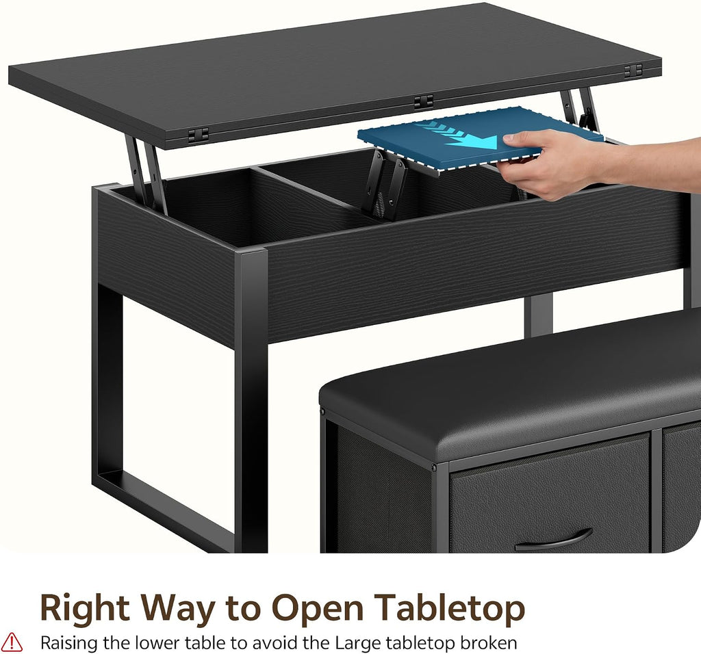 Lift Top Coffee Table with Storage Bench, Black