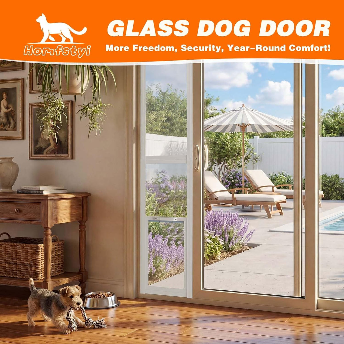 Dog Door for Sliding Glass Doors, 74.8'' to 80.7'' Height Adjustable Pet Door with 13.38'' Wide & 16.1" × 10.2" Pet Opening, Insert Pet Door with Security Lock for Small & Medium Dogs