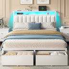 Furnulem Queen Bed Frame with Storage Drawers and Upholstered Headboard