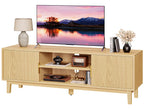 PRAISUN 54 Inch Fluted TV Stand for TVs Up to 55, 60 Inch, Mid Century Modern Entertainment Center with Storage, TV Console with Adjustable Shelves, Media Console for Living Room Bedroom, Brown