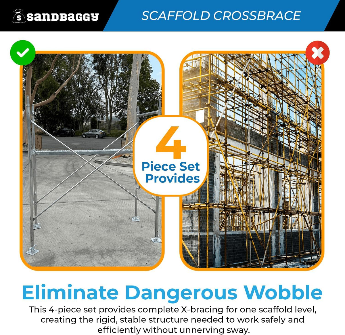 Scaffolding Cross Braces for 7' x 4' Frames | Steel Cross Brace - Sandbaggy (4)