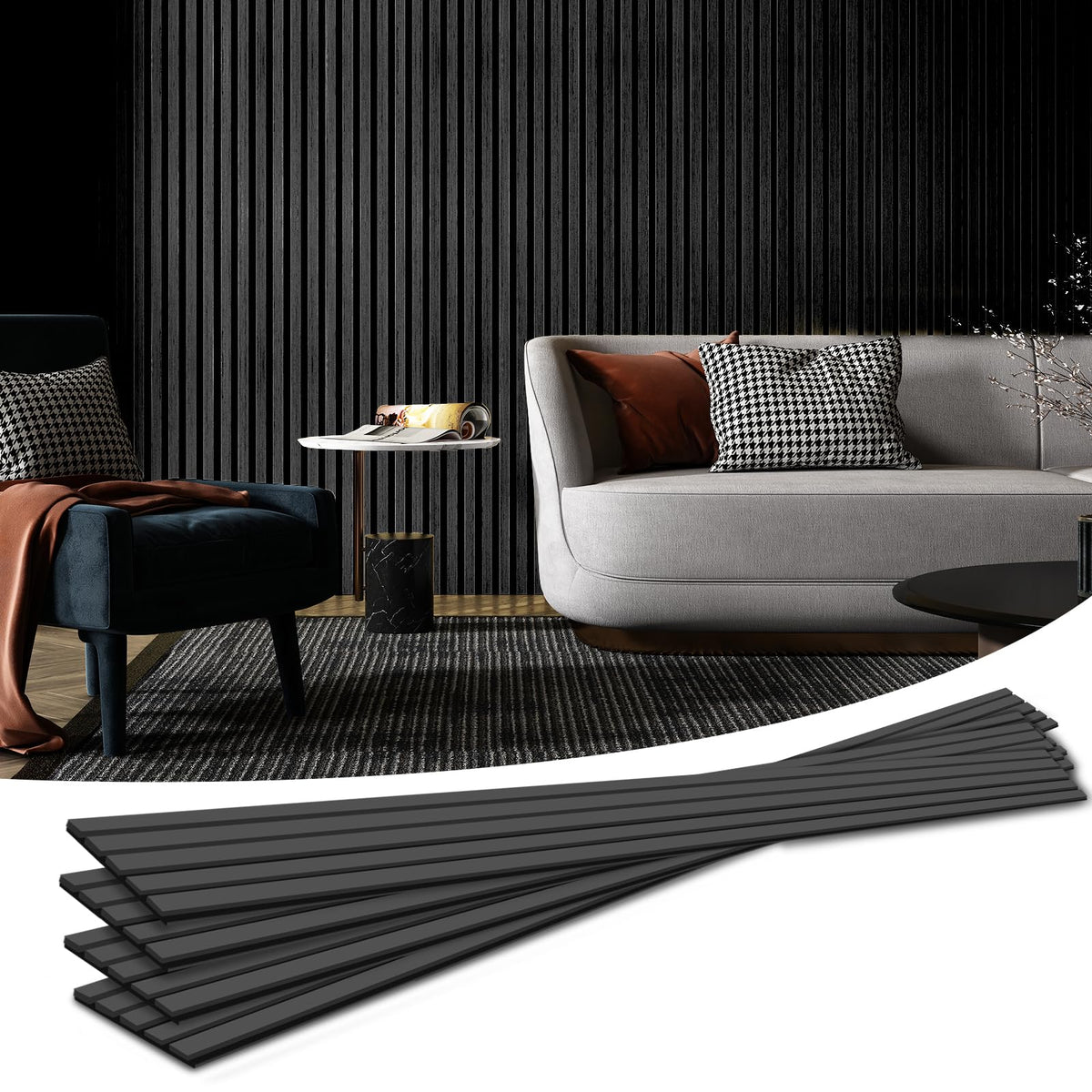 Art3d 6-Pack Soundproof Wood Slat Wall Panels, 94.5 x 7.9 Inch, Walnut