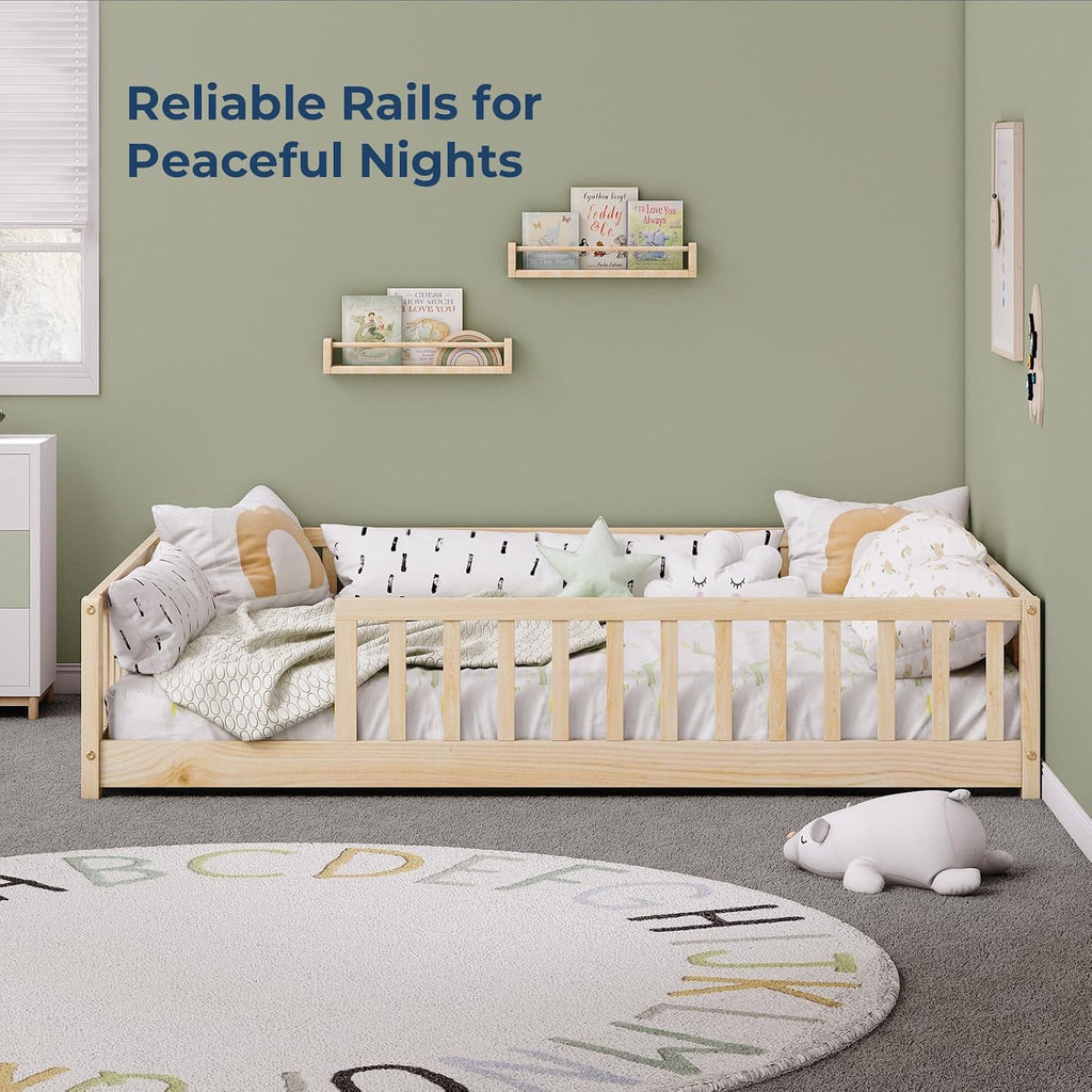 Full Montessori Floor Bed with Rails