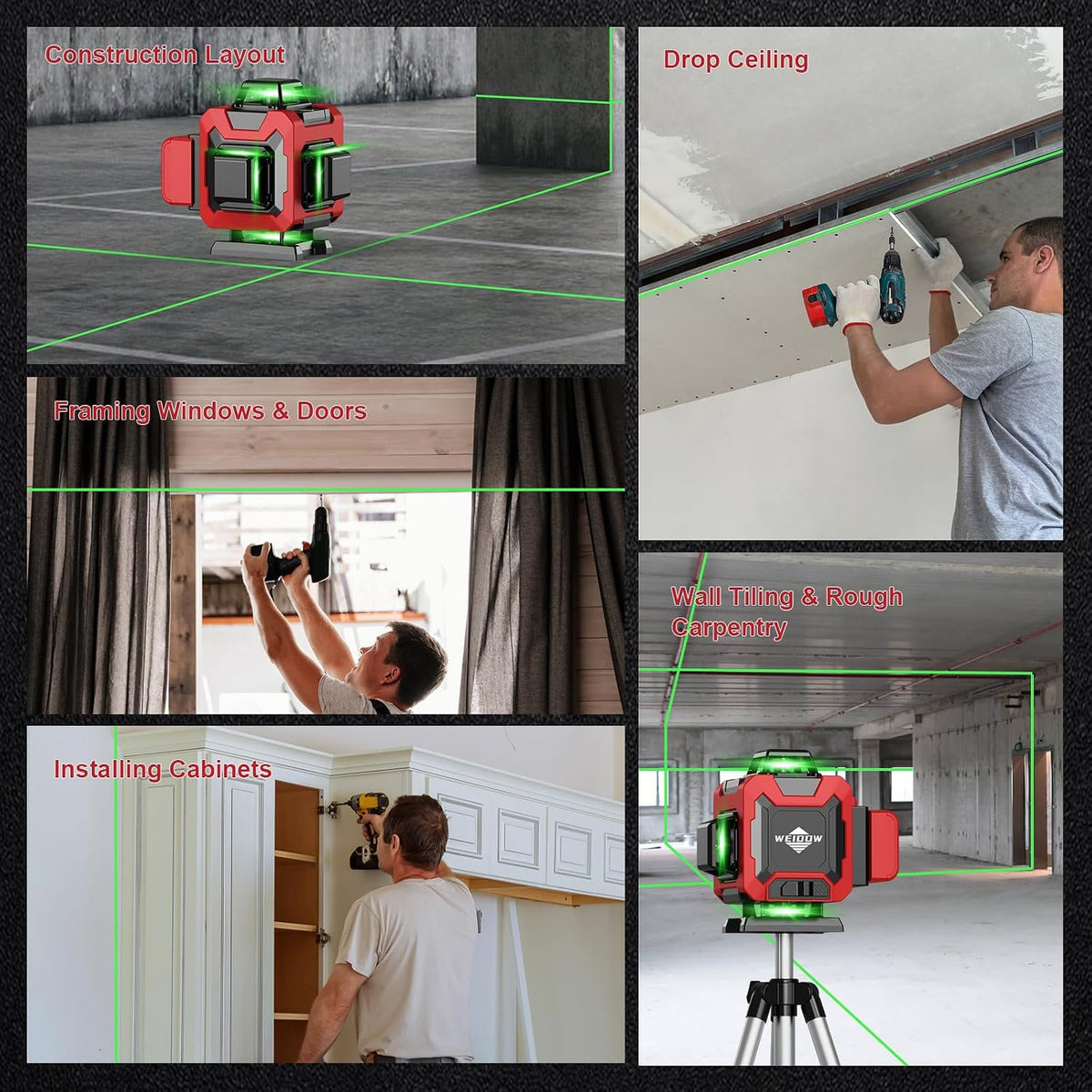 WEIDDW Laser Level 360° Green Cross Line Self Leveling Laser Measuring Tool