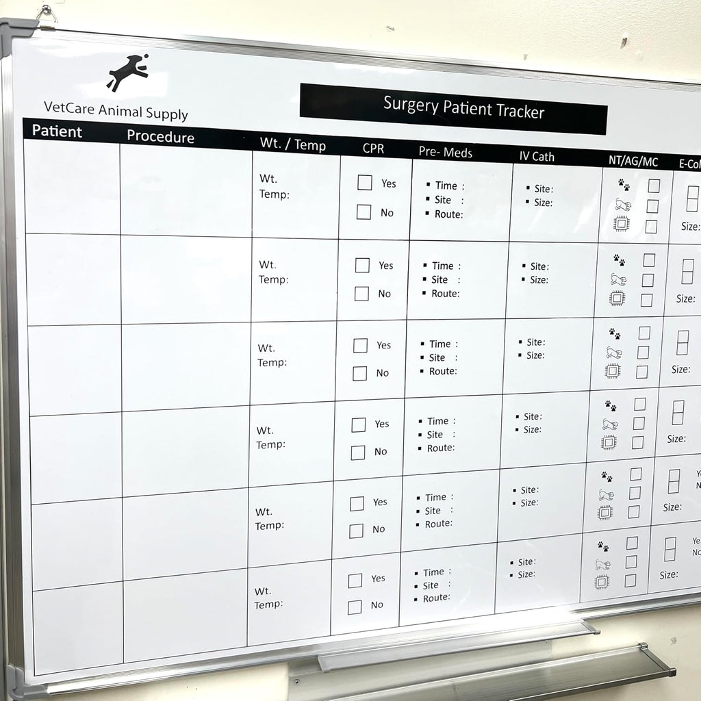 Patient Surgery Tracker Whiteboard - Veterinary Printed Medical whiteboard.
