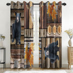 Rustic Fall Leaves Blackout Curtains 84 Inch Long 2 Panels, Autumn Maple Leaf Pinecone Thermal Insulated Grommet Drapes, Wood Burlap Texture Print Energy Saving Noise Reducing Curtains