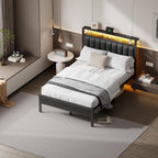 Furnulem Full Size Bed Frame with Charging Station and LED Lights