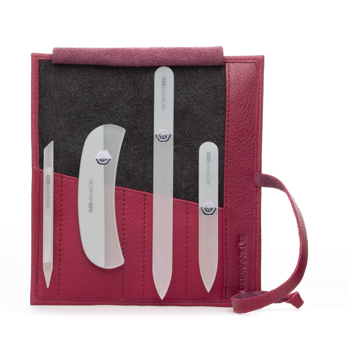 GERMANIKURE 7pc Manicure & Pedicure Set, FINOX Steel, Purple Leather Roll