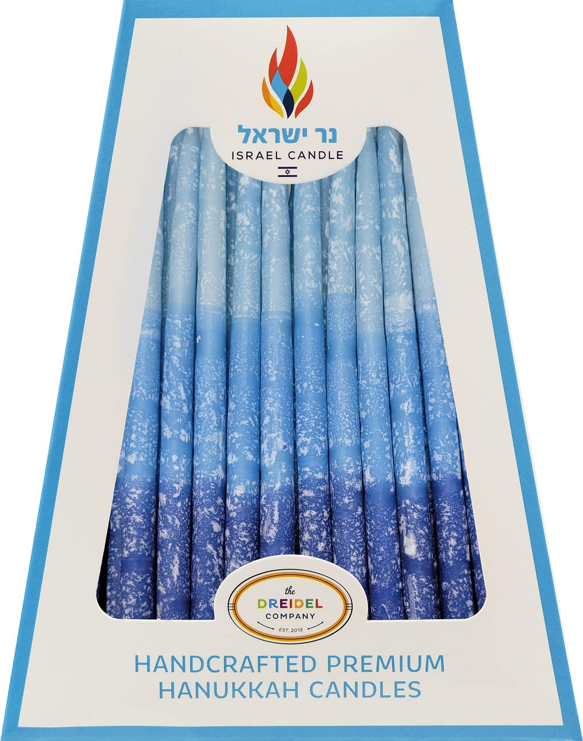 The Dreidel Company Hanukkah Candles Multi Blue Hued Frosted Deluxe Tapered Candles (24-Pack)