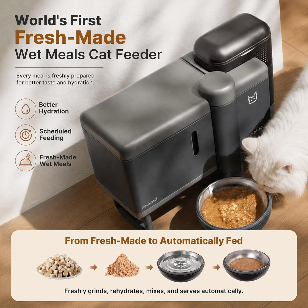Neakasa Riko Automatic Wet Food Cat Feeder for Freeze-Dried Cat Food, Grey