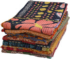 Handmade Vintage Kantha Quilt 3-Layer Cotton Blanket, Bohemian Kantha Throw, Reversible Patchwork Gudari Blanket for Bed, Couch, Sofa (54 x 84 1pices)