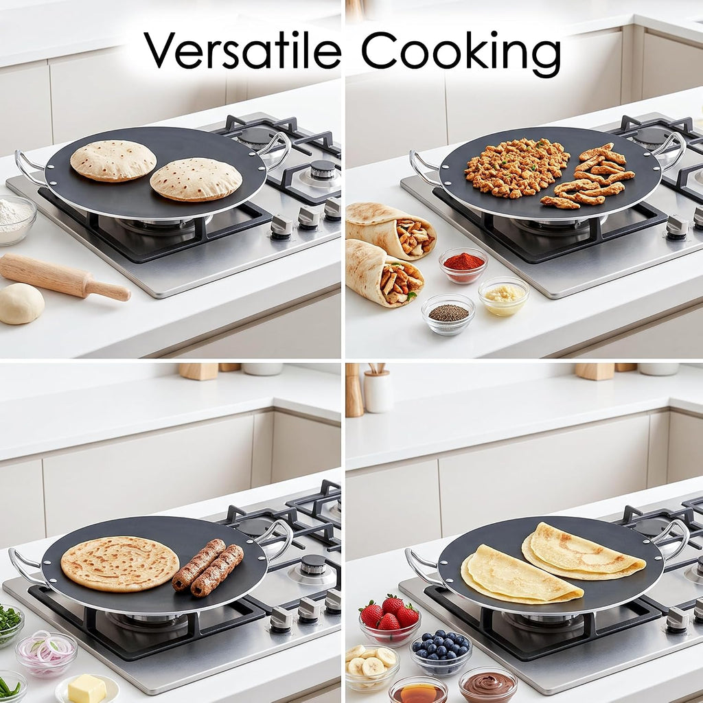 Kitchen King Jumbo Non Stick Dosa Tawa/Roti Pan – Large Heavy Gauge Aluminium Comal Griddle, PFOA Free Flat Tawa for Dosa, Roti, Chapati & Pancakes, Easy Clean Cookware (50cm / 20")