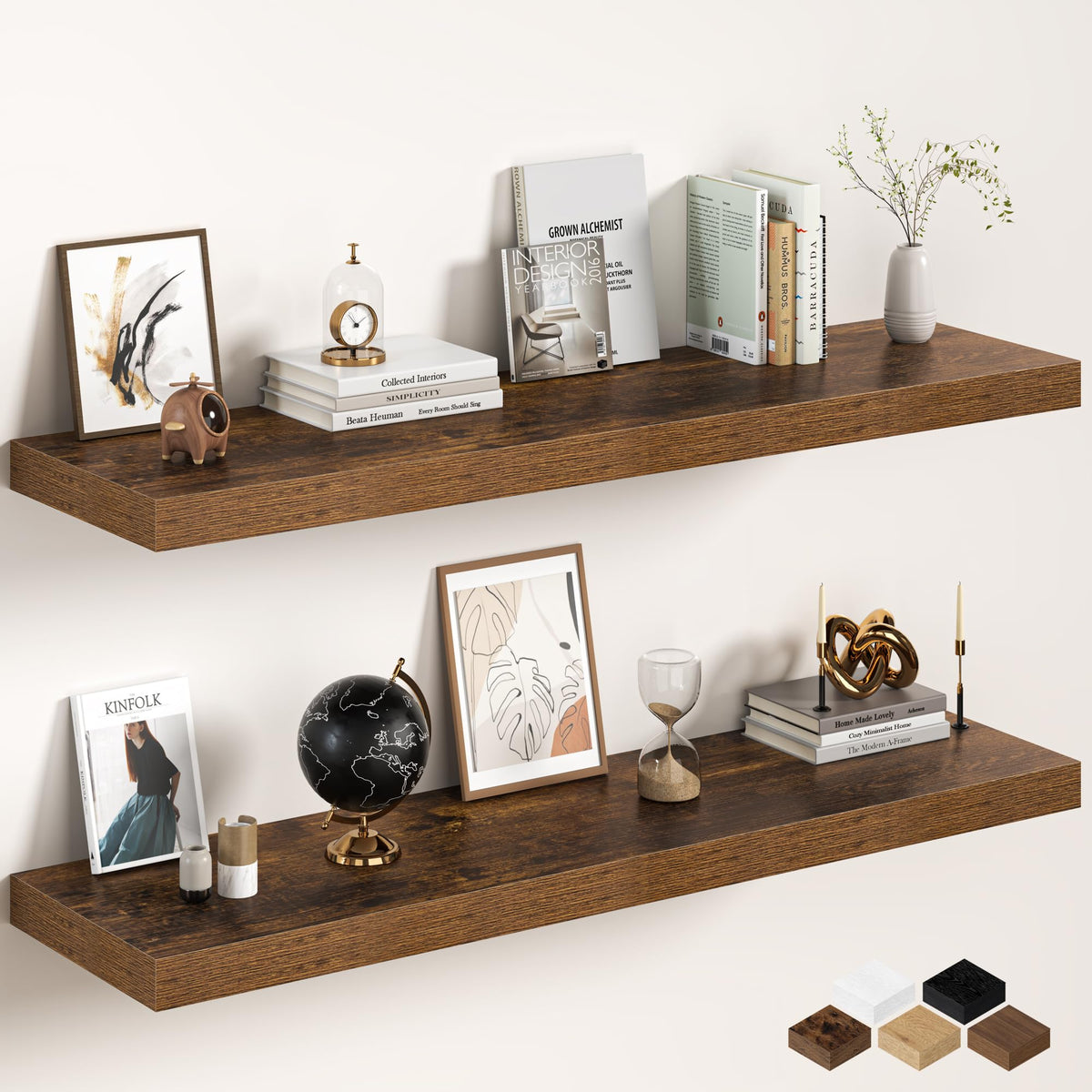 30Inch Oak Floating Shelves for Wall, 12 Inch Deep Shelves for Bedroom, Kitchen, Bathroom Wall Mounted, Rustic Wood Floating Shelf with Invisible Brackets for Books, Storage, Decor, 2 Packs