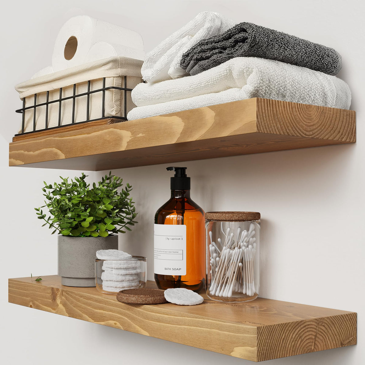 Solid Wood Floating Shelves for Wall 36 Inches Long, Walnut Wooden Shelf