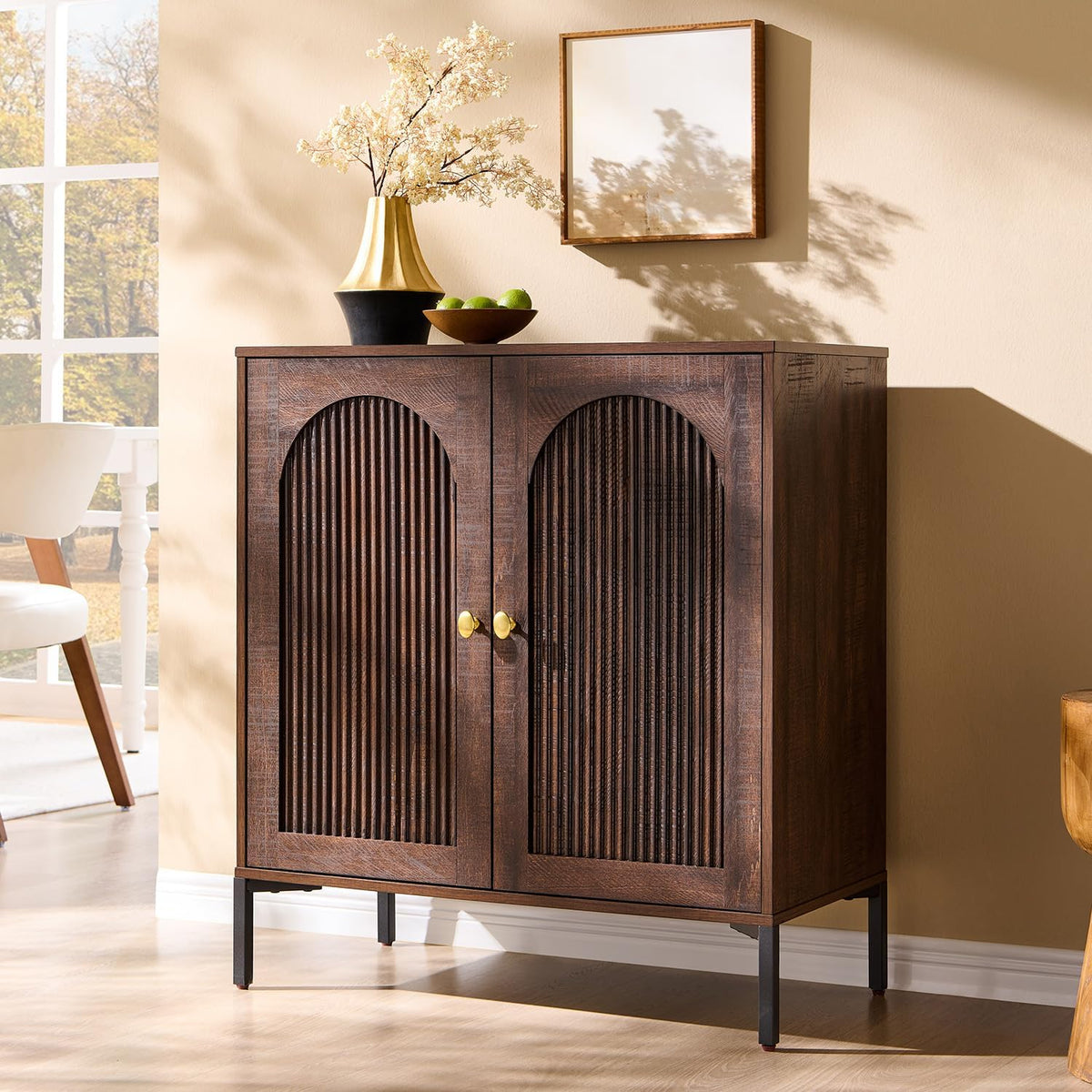 IFGET 34" Tall Modern Arched Sideboard Buffet Cabinet with Storage, Brown