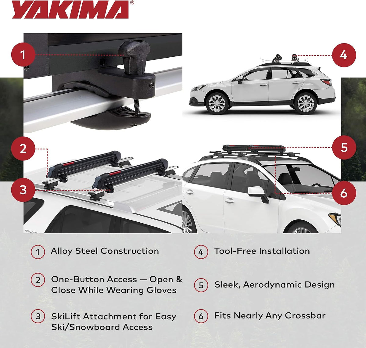 Yakima PowderHound 6 Ski & Snowboard Car Roof Rack for Crossbars