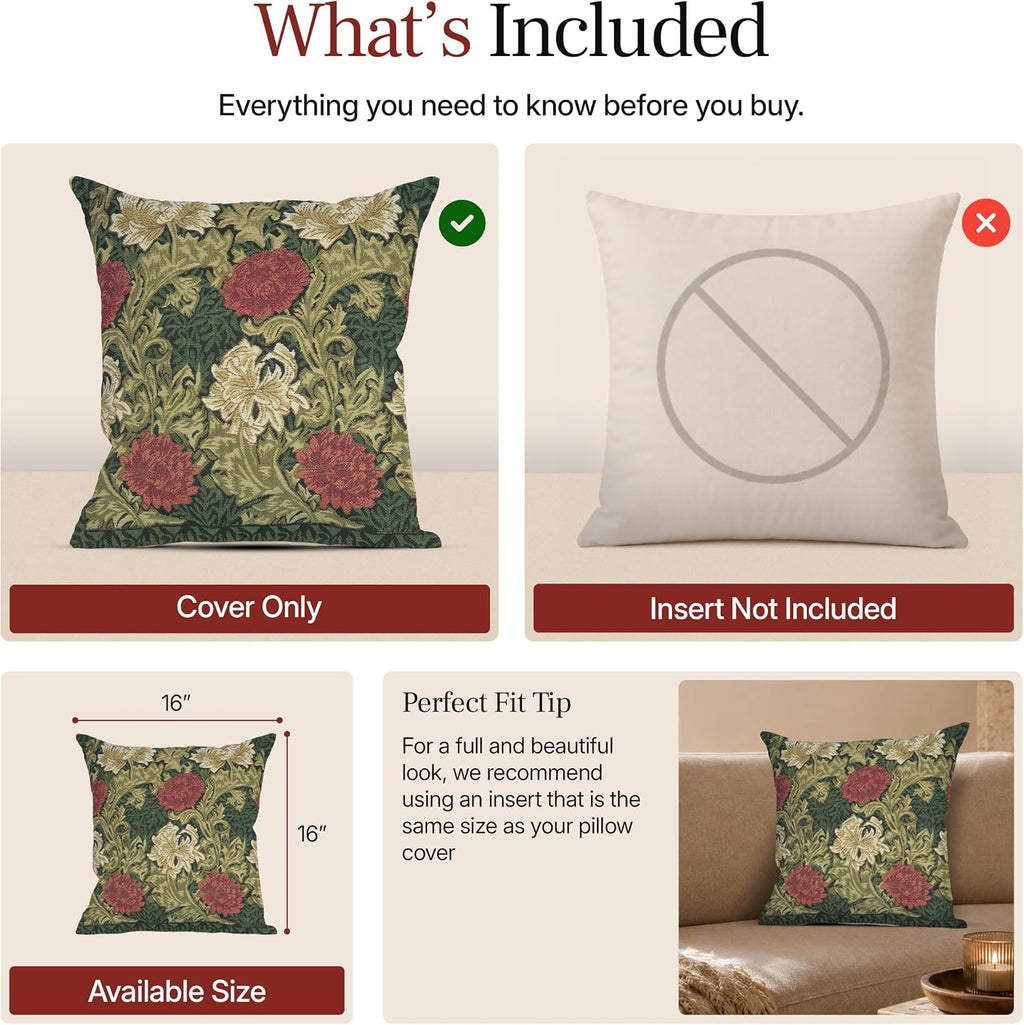 William Morris Chrysanthemum Multi Tapestry Throw Pillow Cover 16 x 16 in