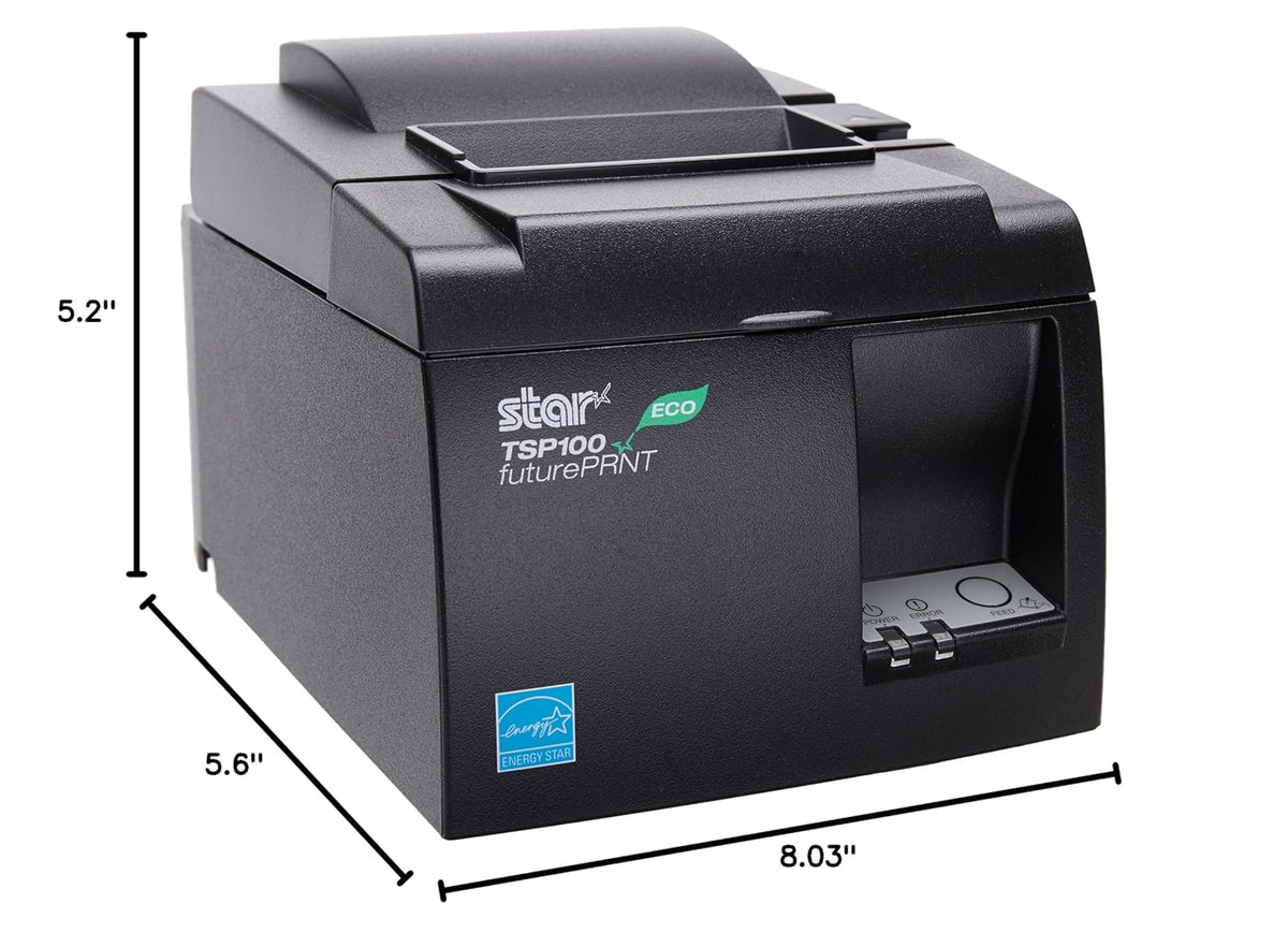 Star MicronicsTSP143IIU GRY US ECO - Monochrome Thermal Receipt Printer - Cutter - USB - Gray - Internal Power Supply and Cable Included