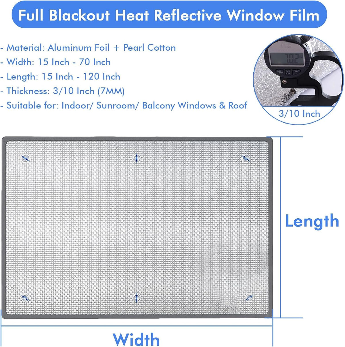 Cold Insulation Board Foam Panels to Keep Heat Out, Ceiling/ Wall/ Roof Insulation Roll Foam Film with Grey Edge & Suction Cups, 59'' x 95'' Silver Reflective Aluminum Foil Rv Windows