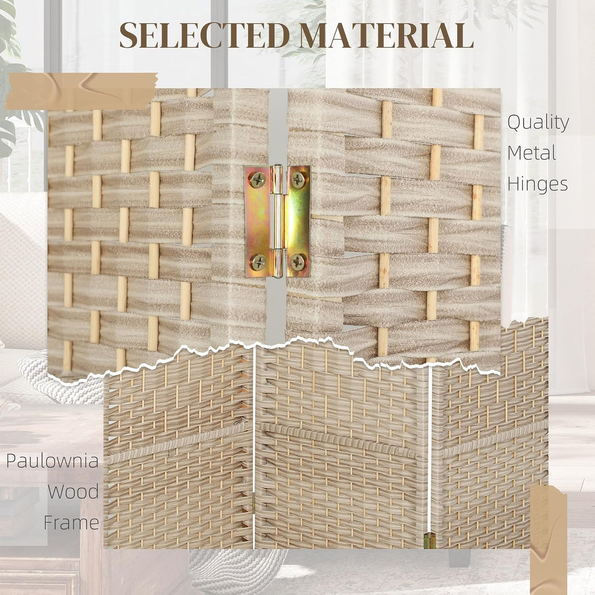HOMCOM 3 Panel Room Divider 6 Ft Privacy Screen Hand-Woven Washed Oak