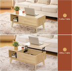 LYNCOHOME Fluted Lift Top Coffee Table with Storage, Modern Coffee Table for Living Room, Home Office(Natural)