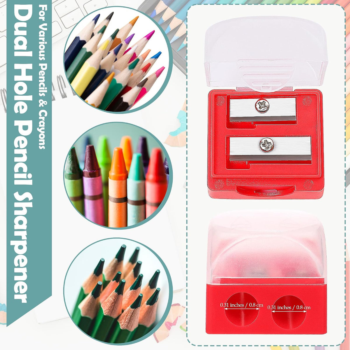 Aodaer 360 Pcs Pencil Sharpeners Bulk Manual Dual Hole Pencil Sharpener with Lids Crayon Colored Pencils Sharpener for Classroom, Office, School, Home Art Supplies
