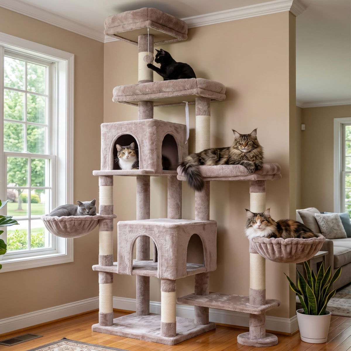 Hey-brother Cat Tree Tower with Stable Extended Base, 3 Platforms, MPJ038W