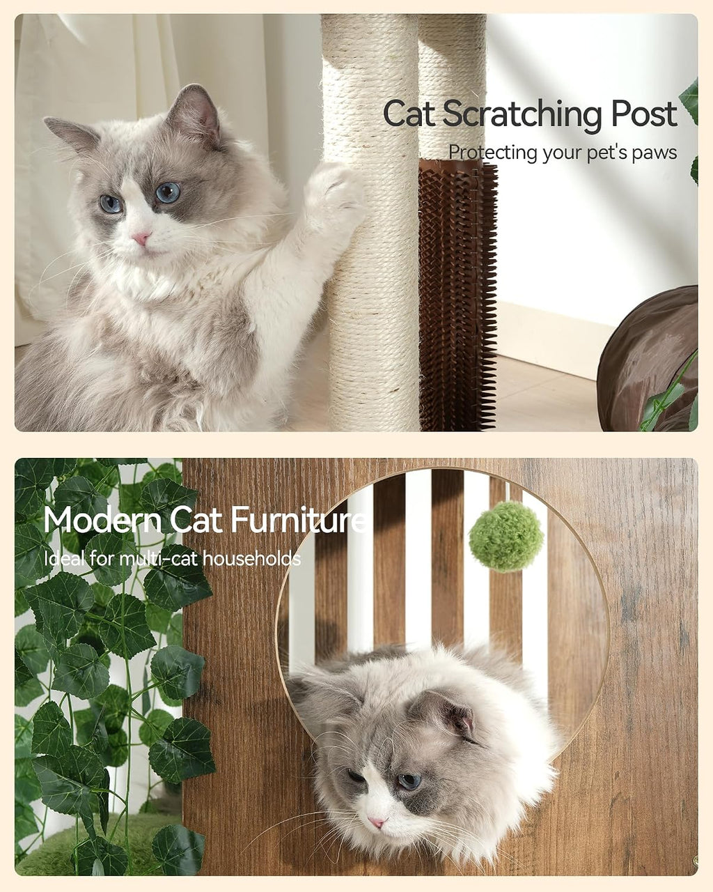 FourFurPets Large Cat Tree with Leaves, 72.8" Tall Cat Tower, Anti-tip Kit