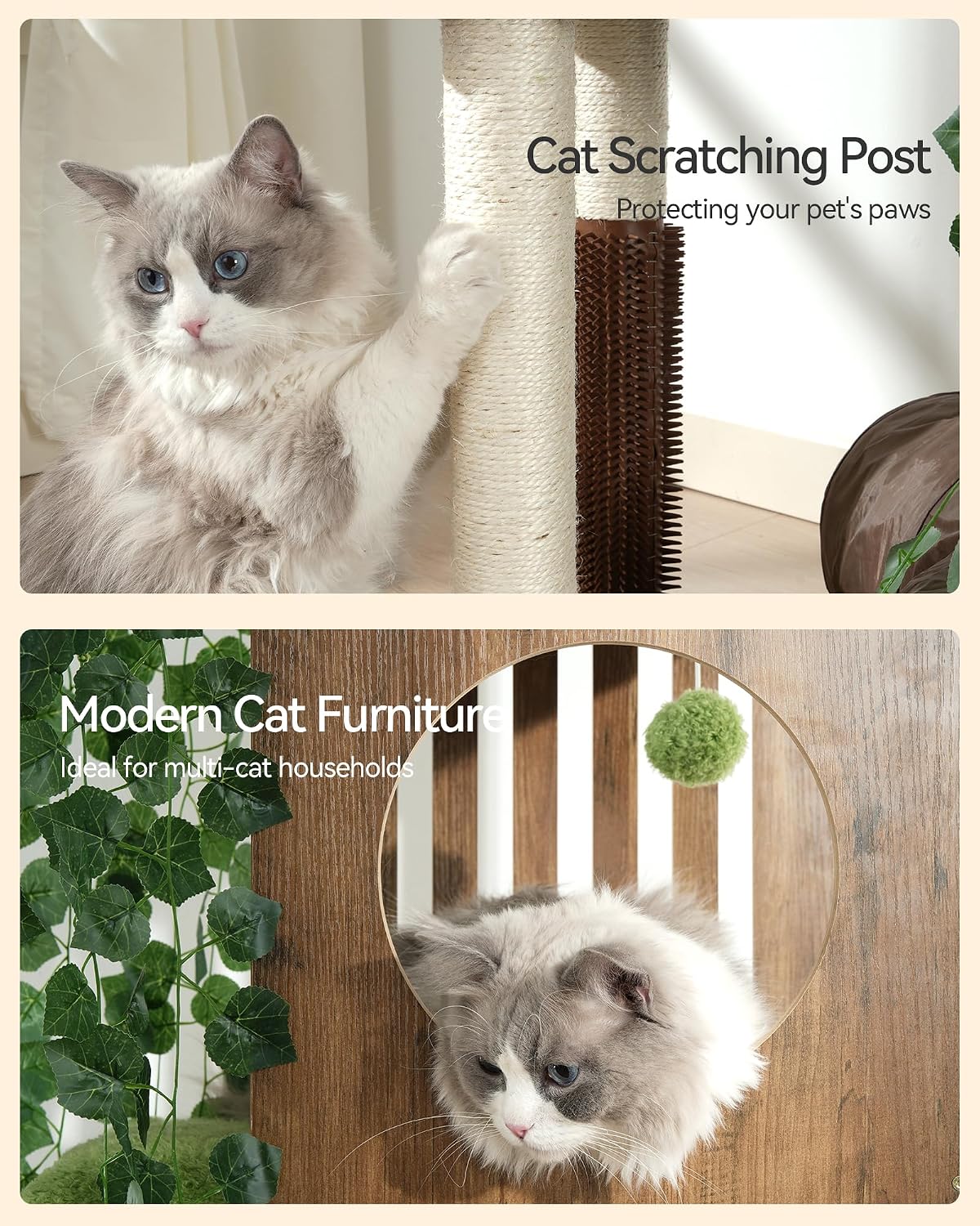 FourFurPets Large Cat Tree with Leaves, 72.8" Tall Cat Tower, Anti-tip Kit