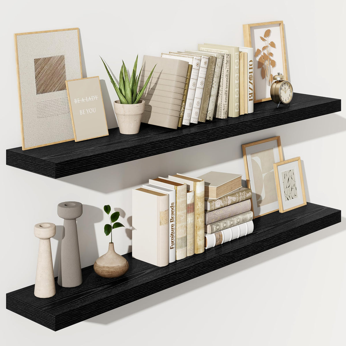 Fun Memories Floating Shelves - 2 Pack 12 Inch Rustic Wooden Wall Shelves - Extra Deeper & Thicker Wall Mounted Storage Shelf for Living Room, Kitchen, Farmhouse - 36" W x 12" D x 1.8" H - Brown
