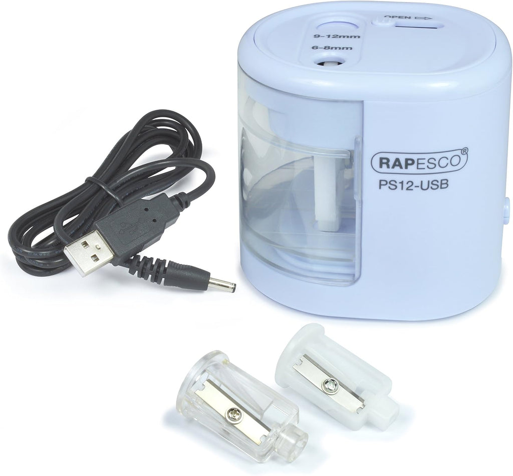 Rapesco 1447 Automatic Electric USB/Battery Pencil Sharpener, Power Blue
