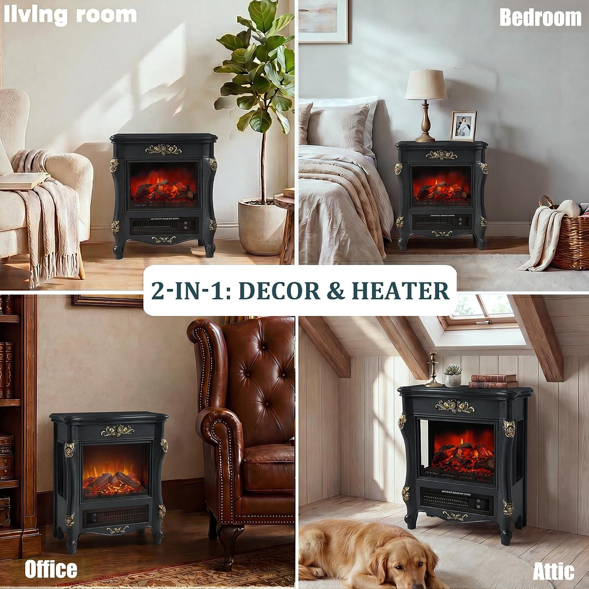 LIVILAND 1500W Electric Fireplace Stove, Indoor Space Heater