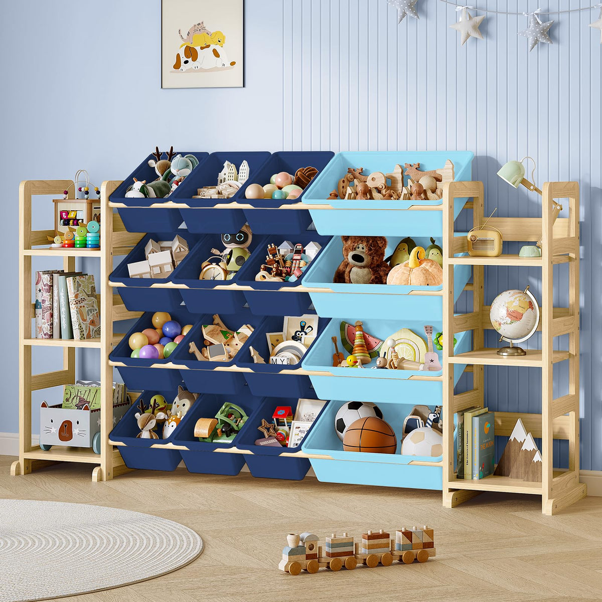 Toy Storage Organizer - Toy Organizers and Storage with Bookshelf, Toy Storage Shelf with 3 Shelves and 12 Storage Bins, Kids Bookshelf and Toy Storage for Kids Room, Playroom, Bedroom, Nursery, White