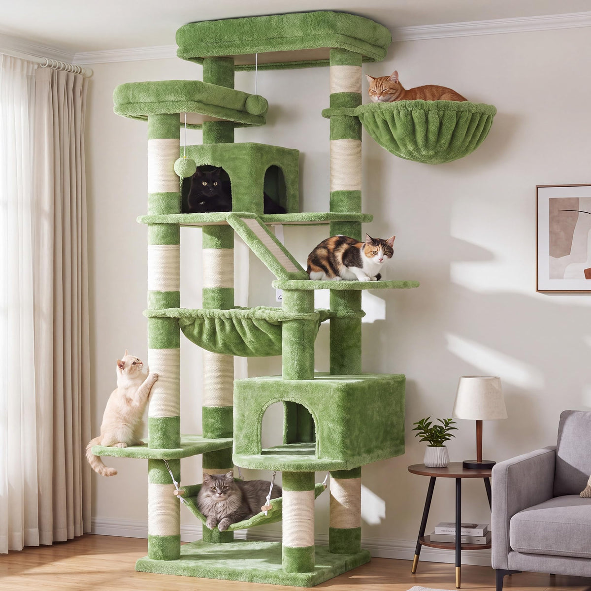 Heybly Cat Tree, 68 inch Multi-Level Cat Tower for Indoor Cats HCT025G