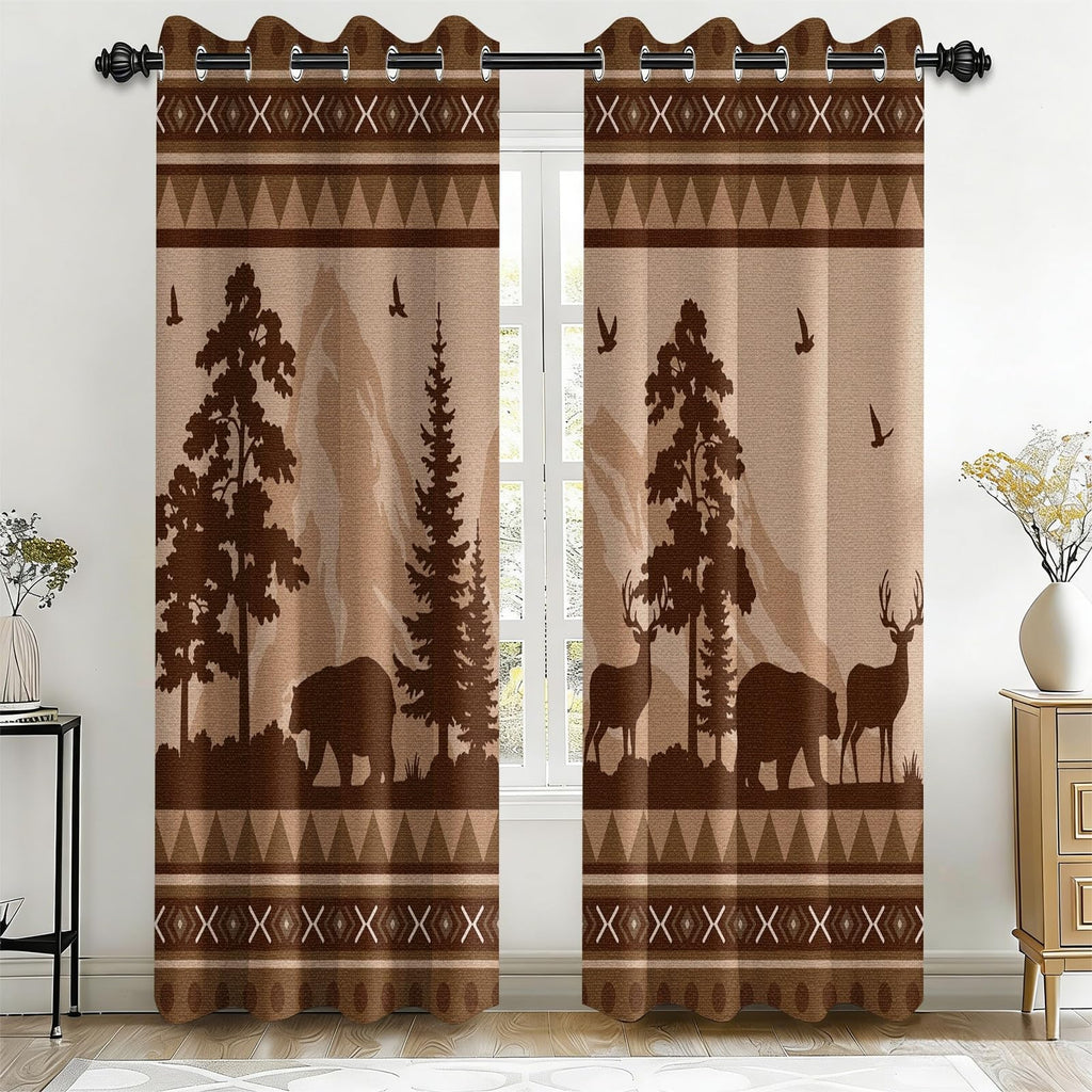 Rustic Fall Leaves Blackout Curtains 84 Inch Long 2 Panels, Autumn Maple Leaf Pinecone Thermal Insulated Grommet Drapes, Wood Burlap Texture Print Energy Saving Noise Reducing Curtains