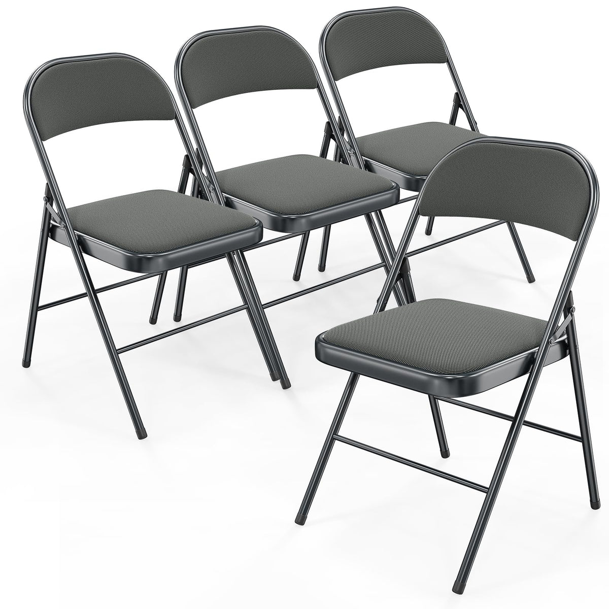 Bonnlo Folding Chair, Fabric Padded Folding Chairs with Cushion, Back and Steel Frame for Indoor Outdoor Outside Dinning Office Camping Use, Gray, 6 Pack